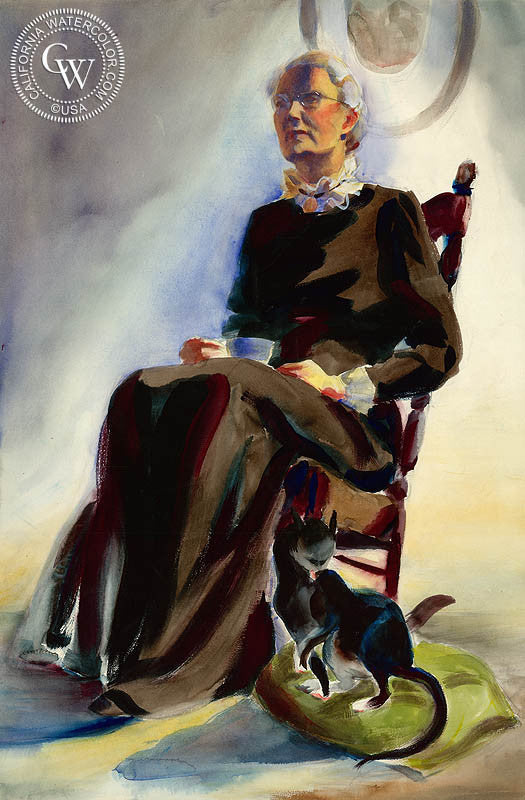 Tea Time, 1936, watercolor painting by Duval Eliot  (American art). Fine art giclée print reproduction by California Watercolor for wall decor.