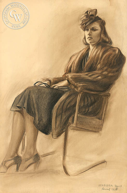 Waiting at the Station, 1938, watercolor painting by Duval Eliot  (American art). Fine art giclée print reproduction by California Watercolor for wall decor.