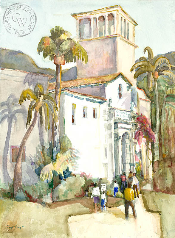 Santa Barbara City Hall, 2001, a watercolor painting by Dwight Strong – California Watercolor
