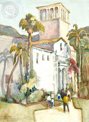 Santa Barbara City Hall, 2001, by Dwight Strong. A California watercolor painting. California artist. Original watercolor art for sale, giclee art print for sale - californiawatercolor.com