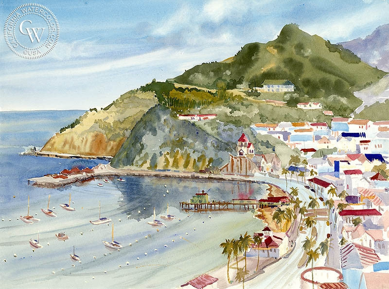 Catalina Island, watercolor painting by Ed Kelly  (American art). Fine art giclée print reproduction by California Watercolor for wall decor.