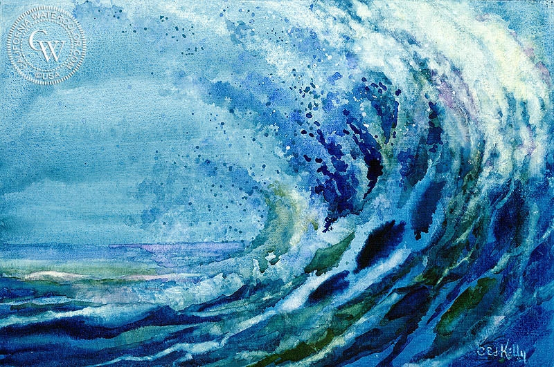 Ocean Wave Spray, watercolor painting by Ed Kelly  (American art). Fine art giclée print reproduction by California Watercolor for wall decor.