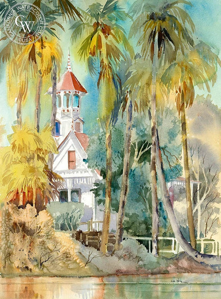 Queen Anne's Cottage, Arcadia, California art by Ed Kelly. HD giclee art prints for sale at CaliforniaWatercolor.com - original California paintings, & premium giclee prints for sale