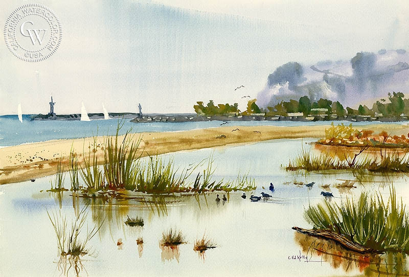 State Park, Dana Point, CA, watercolor painting by Ed Kelly  (American art). Fine art giclée print reproduction by California Watercolor for wall decor.