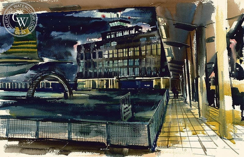 Buenos Aires Night, 1956, watercolor painting by Edward Reep (American art). Original watercolor painting by California Watercolor for wall decor.