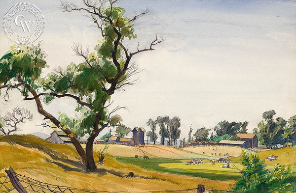 Farm Scene, c. 1942, California art by Emil Kosa Jr.. HD giclee art prints for sale at CaliforniaWatercolor.com - original California paintings, & premium giclee prints for sale