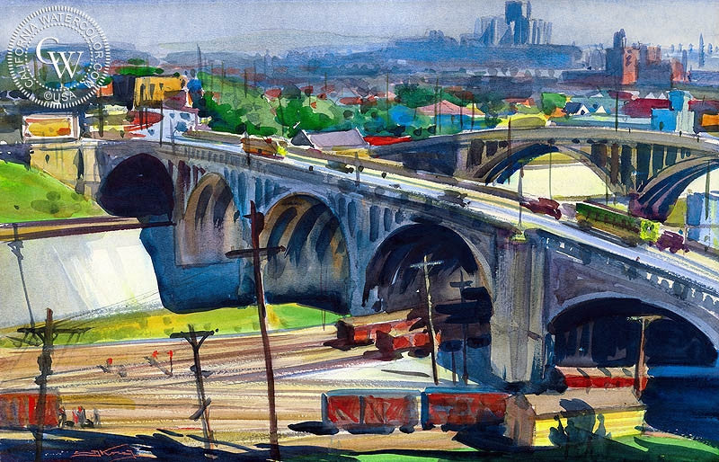 L.A. Train Yard, c. 1940, art by Emil Kosa Jr. – California Watercolor