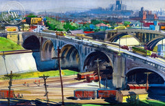 L.A. Train Yard, c. 1940, California art by Emil Kosa Jr.. HD giclee art prints for sale at CaliforniaWatercolor.com - original California paintings, & premium giclee prints for sale