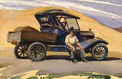 Out of Gas, c. 1940, California art by Emil Kosa Jr.. HD giclee art prints for sale at CaliforniaWatercolor.com - original California paintings, & premium giclee prints for sale