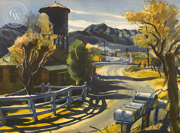 Junction at Acton, a limited edition lithograph by Emil Kosa Jr.. Rare vintage art print for sale at CaliforniaWatercolor.com - original California paintings, & premium giclee prints for sale