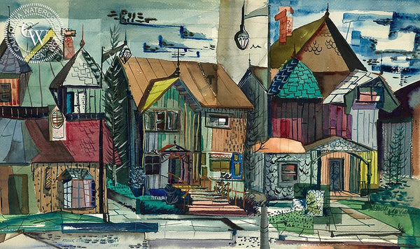 Old Los Angeles, 1955, California art by Frank Ackerman. HD giclee art prints for sale at CaliforniaWatercolor.com - original California paintings, & premium giclee prints for sale