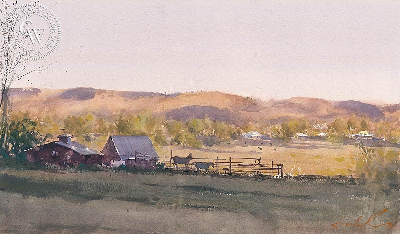 As the Day Ends, watercolor painting by Frank Eber (American art). Original watercolor painting by California Watercolor for wall decor.