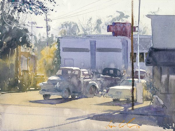 Claasen's Radiator Service, California art by Frank Eber. HD giclee art prints for sale at CaliforniaWatercolor.com - original California paintings, & premium giclee prints for sale