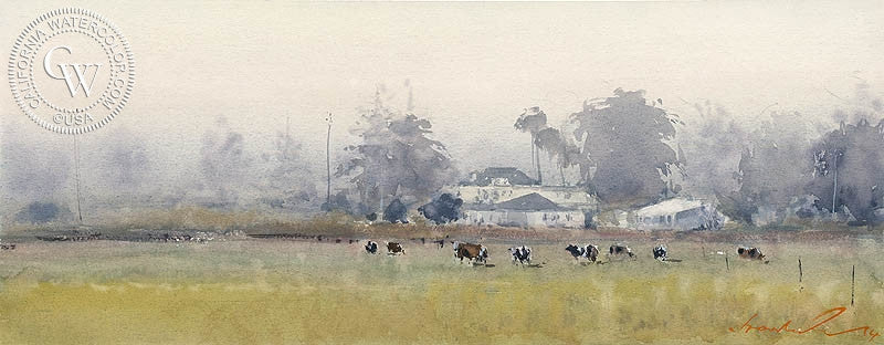 Los Osos Crowds, watercolor painting by Frank Eber (American art). Original watercolor painting by California Watercolor for wall decor.
