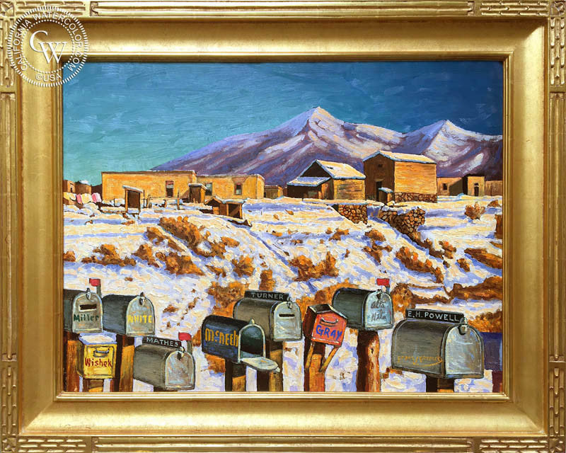 Santa Fe Mailboxes, oil painting by Frank J. Gavencky (American art). Original painting by California Watercolor for wall decor.
