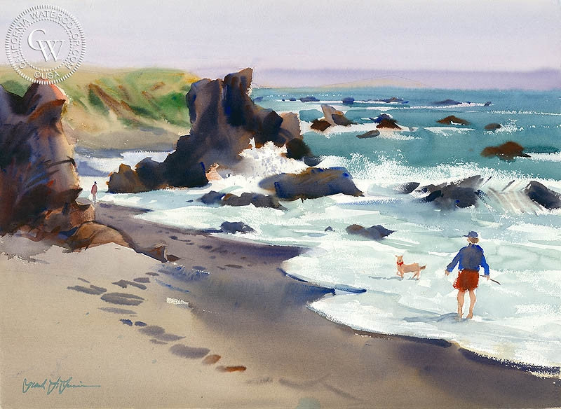 Cinde Lou and Astro, Sonoma, watercolor painting by Frank LaLumia  (American art). Fine art giclée print reproduction by California Watercolor for wall decor.