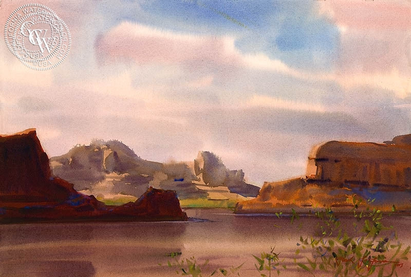 Colorado River, watercolor painting by Frank LaLumia  (American art). Fine art giclée print reproduction by California Watercolor for wall decor.