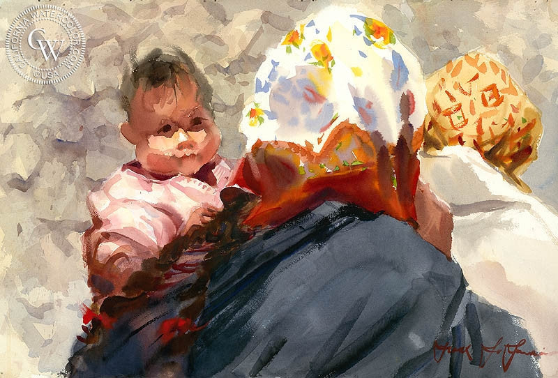 Indian Madonna, watercolor painting by Frank LaLumia  (American art). Fine art giclée print reproduction by California Watercolor for wall decor.