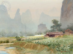 Li River Valley, China, California art by Frank LaLumia. HD giclee art prints for sale at CaliforniaWatercolor.com - original California paintings, & premium giclee prints for sale