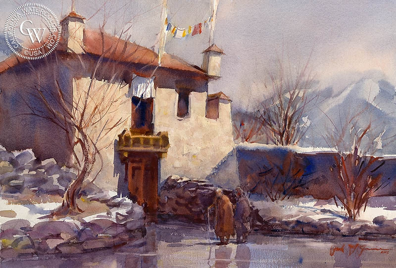 Little Tibet, watercolor painting by Frank LaLumia  (American art). Fine art giclée print reproduction by California Watercolor for wall decor.