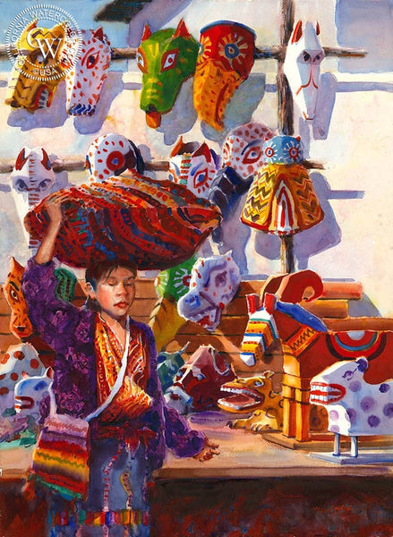 Market Day, Chichicastenango, Guatemala, California art by Frank LaLumia. HD giclee art prints for sale at CaliforniaWatercolor.com - original California paintings, & premium giclee prints for sale
