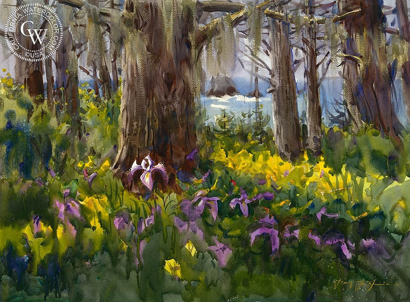 On the Oregon Coast, watercolor painting by Frank LaLumia  (American art). Fine art giclée print reproduction by California Watercolor for wall decor.
