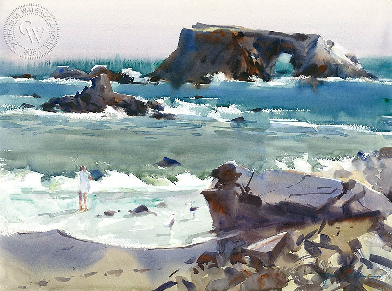 Sonoma, Goat Rock State Park, watercolor painting by Frank LaLumia  (American art). Fine art giclée print reproduction by California Watercolor for wall decor.