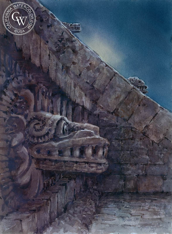 Teotihuacan, Mexico, watercolor painting by Frank LaLumia  (American art). Fine art giclée print reproduction by California Watercolor for wall decor.