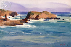 Where the Russian River Meets the Sea, California art by Frank LaLumia. HD giclee art prints for sale at CaliforniaWatercolor.com - original California paintings, & premium giclee prints for sale