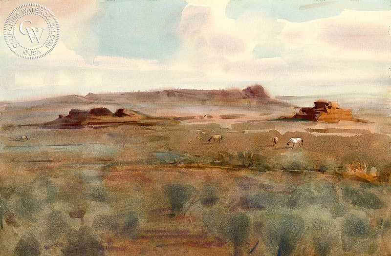 Wild Horses, watercolor painting by Frank LaLumia  (American art). Fine art giclée print reproduction by California Watercolor for wall decor.