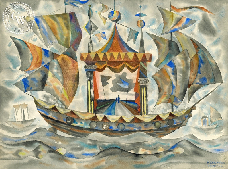 Sailing Road, watercolor painting by Franz Bergmann  (American art). Fine art giclée print reproduction by California Watercolor for wall decor.