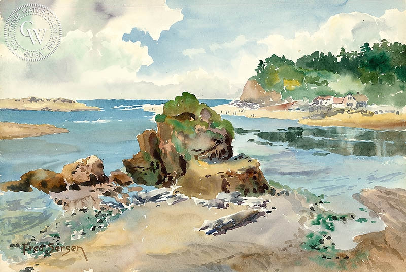A California Day, watercolor painting by Fred Sersen  (American art). Fine art giclée print reproduction by California Watercolor for wall decor.