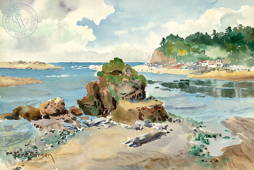 A California Day, watercolor painting by Fred Sersen  (American art). Fine art giclée print reproduction by California Watercolor for wall decor.