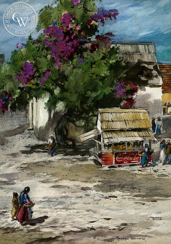 La Tienda, watercolor painting by Frederic Whitaker (American art). Original watercolor painting by California Watercolor for wall decor.