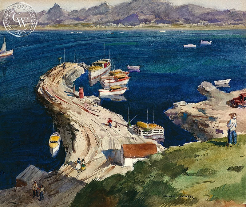 San Carlos Bay, c. 1950s, watercolor painting by Frederic Whitaker (American art). Original watercolor painting by California Watercolor for wall decor.