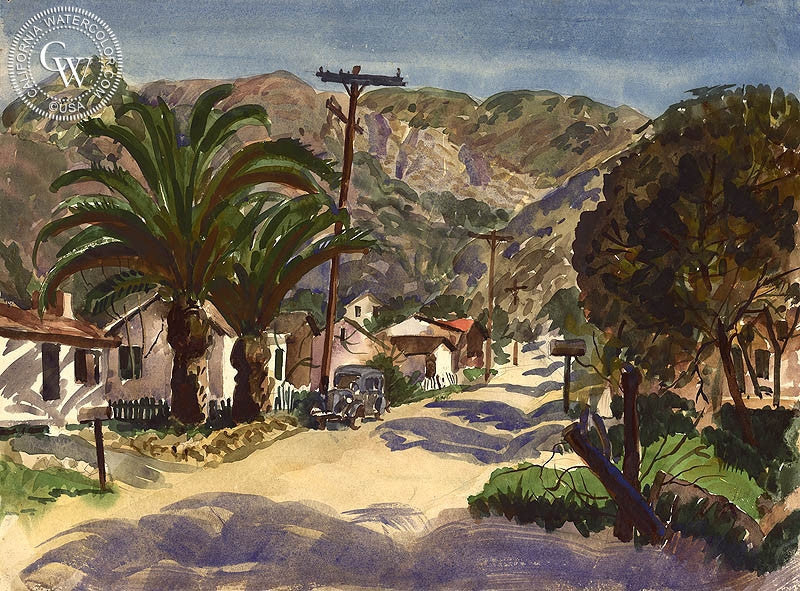 Early Laguna Beach, watercolor painting by Frederick Schwankovsky  (American art). Fine art giclée print reproduction by California Watercolor for wall decor.