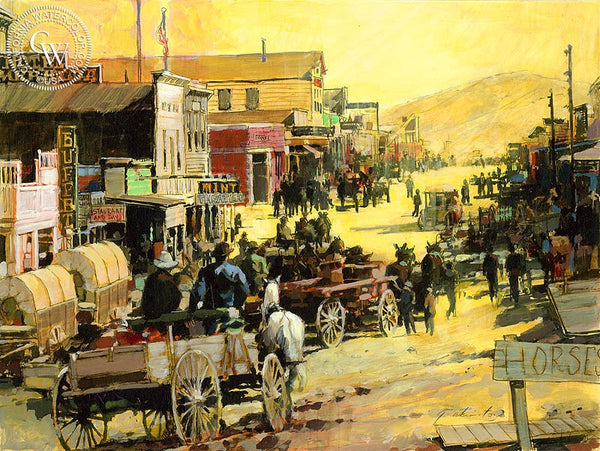 Goldfield Nevada, Depiction of 1904, California art by George Akimoto. HD giclee art prints for sale at CaliforniaWatercolor.com - original California paintings, & premium giclee prints for sale