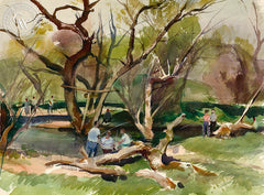 George Gibson - The Fishing Pool, Los Altos, CA, 1950, California art, original California watercolor art for sale - CaliforniaWatercolor.com