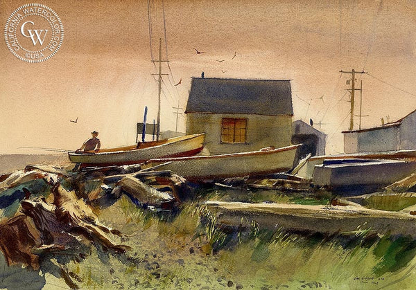 George Gibson - Launching Boat, 1968 - California art - Californiawatercolor.com