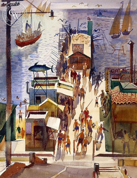 George Gibson - The Pier, 1951 - California art - fine art print for sale, giclee watercolor print - Californiawatercolor.com
