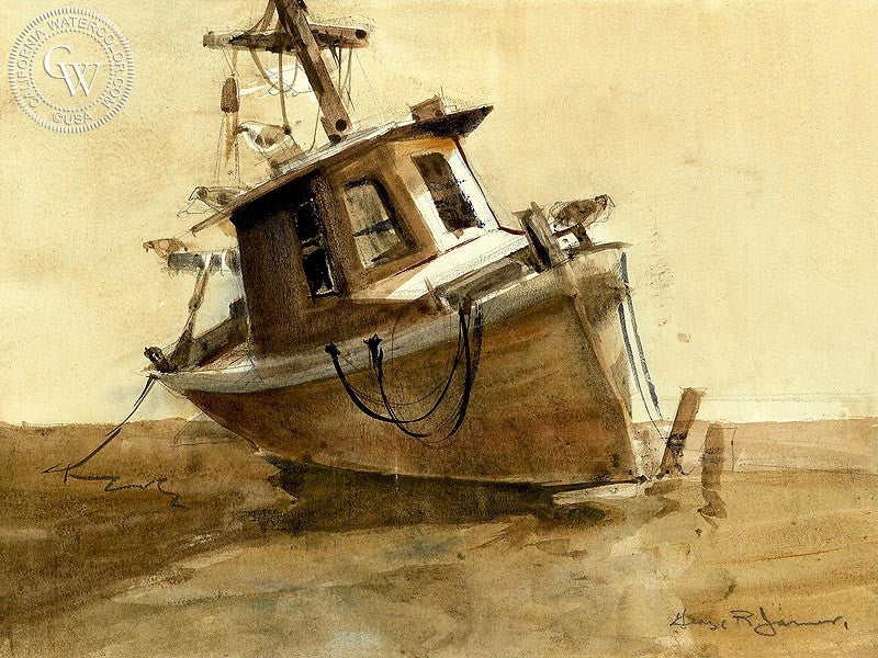 High & Dry, watercolor painting by George James (American art). Original watercolor painting by California Watercolor for wall decor.