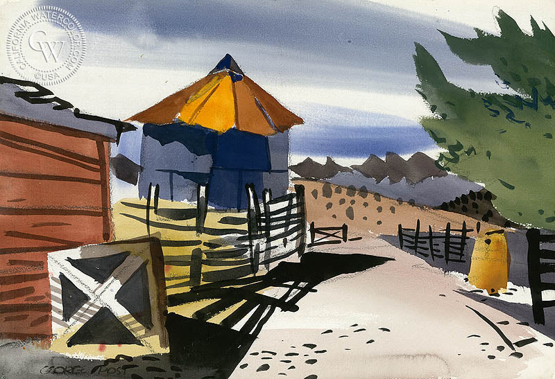 Back of Campus, Cedar City, Utah, watercolor painting by George Post  (American art). Fine art giclée print reproduction by California Watercolor for wall decor.