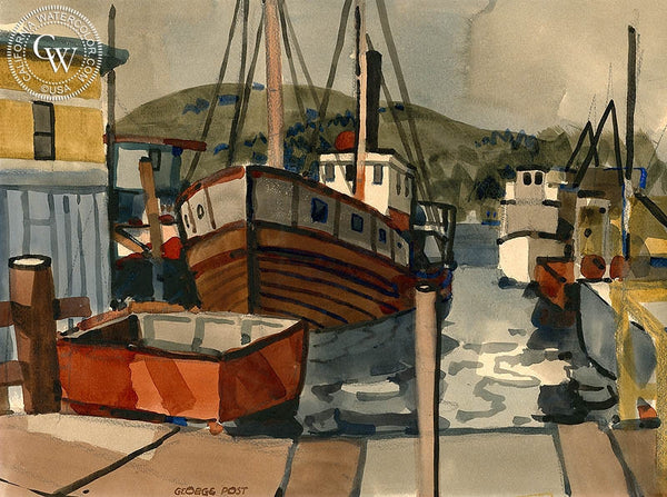 Harbor, California art by George Post. HD giclee art prints for sale at CaliforniaWatercolor.com - original California paintings, & premium giclee prints for sale
