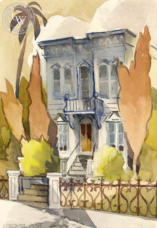 House on Potrero Hill, S.F., art by George Post – California Watercolor