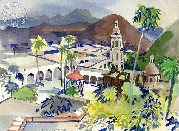 Los Alamos, Mexico, 1970, California art by George Post. HD giclee art prints for sale at CaliforniaWatercolor.com - original California paintings, & premium giclee prints for sale