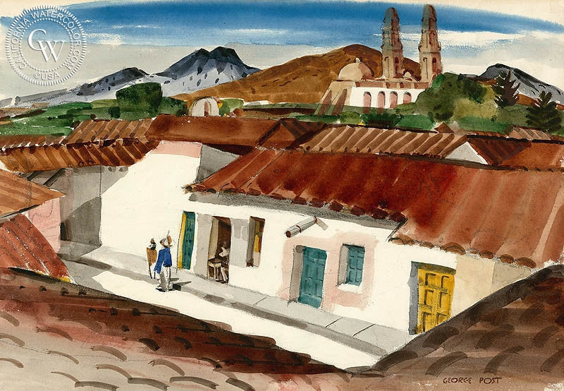Mexico, watercolor painting by George Post  (American art). Fine art giclée print reproduction by California Watercolor for wall decor.