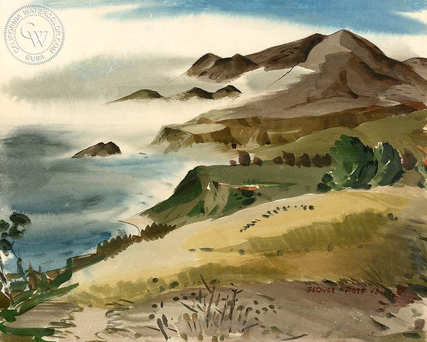 Pebble Beach, 1942, California art by George Post. HD giclee art prints for sale at CaliforniaWatercolor.com - original California paintings, & premium giclee prints for sale