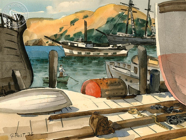 Richards Bay, 1935, California art by George Post. HD giclee art prints for sale at CaliforniaWatercolor.com - original California paintings, & premium giclee prints for sale