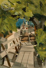 Greenwich St. Steps, Telegraph Hill, 1949, California watercolor art by George Post. HD giclee art prints for sale at CaliforniaWatercolor.com - original California paintings, & premium giclee prints for sale