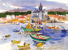Cascais, Portugal, 1974, California art by George Post. HD giclee art prints for sale at CaliforniaWatercolor.com - original California paintings, & premium giclee prints for sale